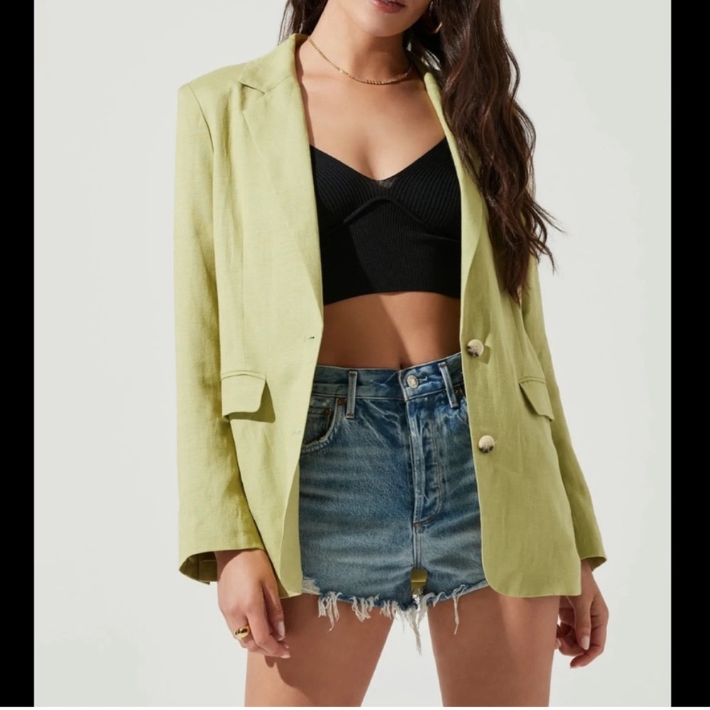 ASTR Linen Rio Blazer Celery Green